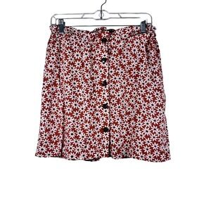 Madewell Skirt Burt Orange Floral Daisy Button Front Paperbag Mini Skirt M